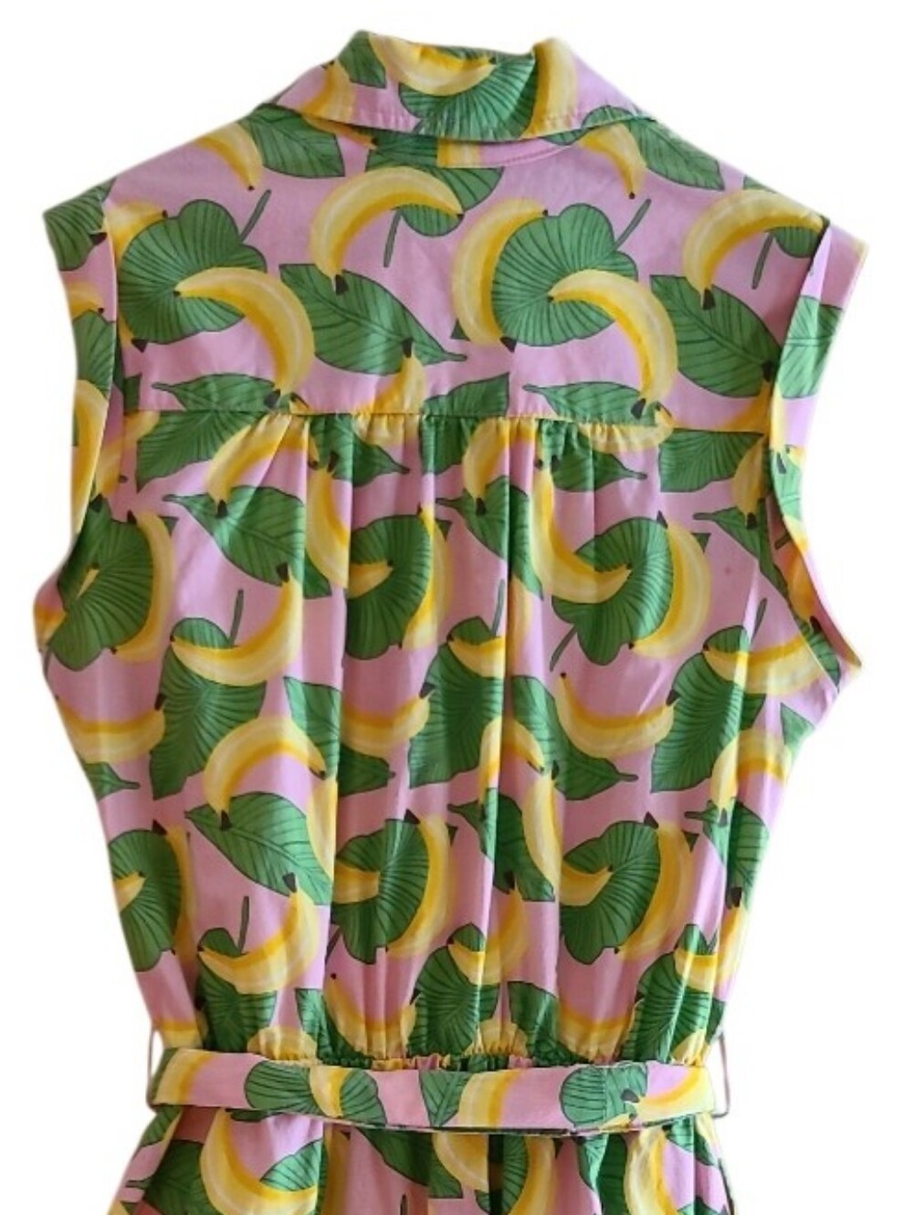 Retrolicious Banana Pattern Button Dress Green Yellow Retro Vintage-y Tie Waist - Picture 12 of 16